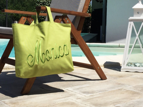 Borsa mare ricamata Verde lime