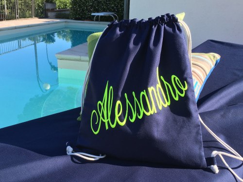 Zaino mare ricamato blu/fluo