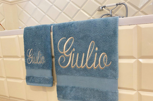 ASCIUGAMANO SPUGNA RICAMATO BLU NAVY