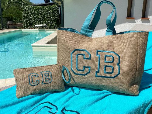 Borsa mare juta acquamarina
