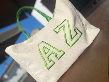 Borsa Canvas ricamo college verde