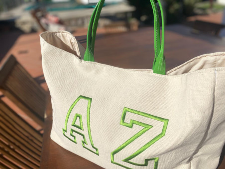 Borsa Canvas ricamo college verde