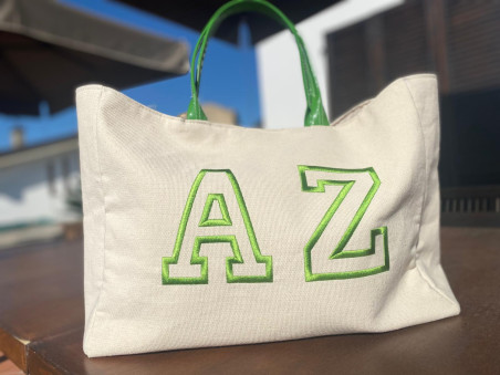 Borsa Canvas ricamo college verde