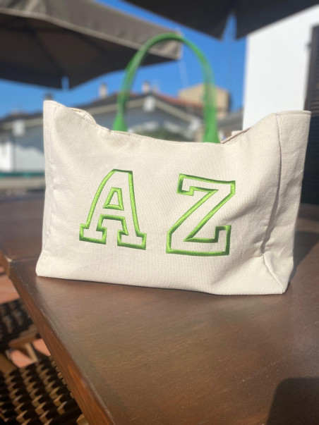 Borsa Canvas ricamo college verde