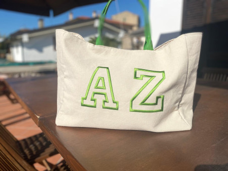 Borsa Canvas ricamo college verde