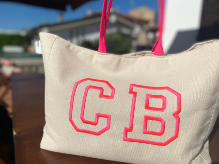 Borsa Canvas ricamo college fuxia