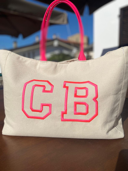 Borsa Canvas ricamo college fuxia