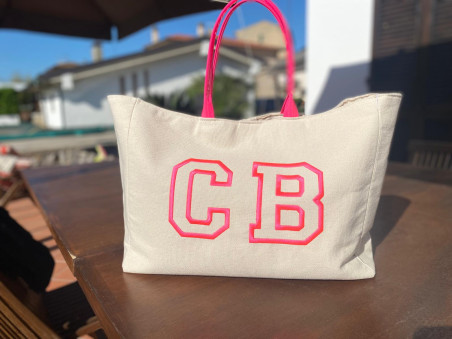 Borsa Canvas ricamo college fuxia