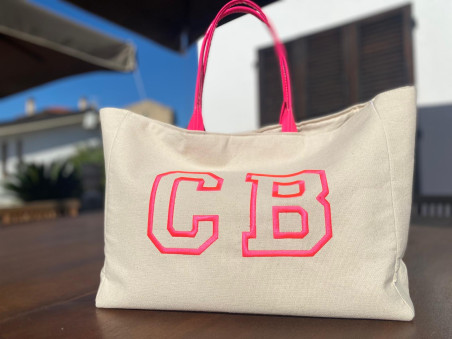 Borsa Canvas ricamo college fuxia