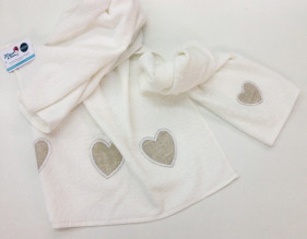 Asciugamano bianco con cuori lino